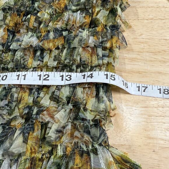 Mac Duggal NWT Multicolor Short Sleeve Micro Ruffle Tea Length Dress Size 6 - Picture 7 of 10